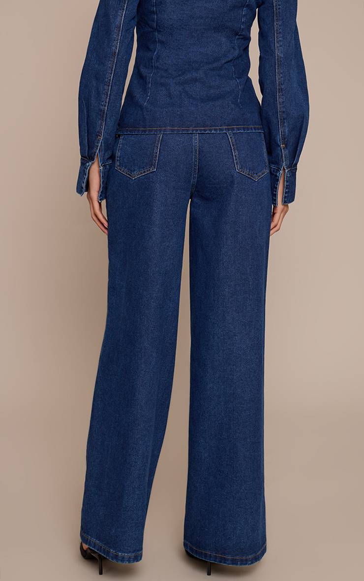 Bleu Indigo Foncé Jean Taille Haute Jambes Larges Tall