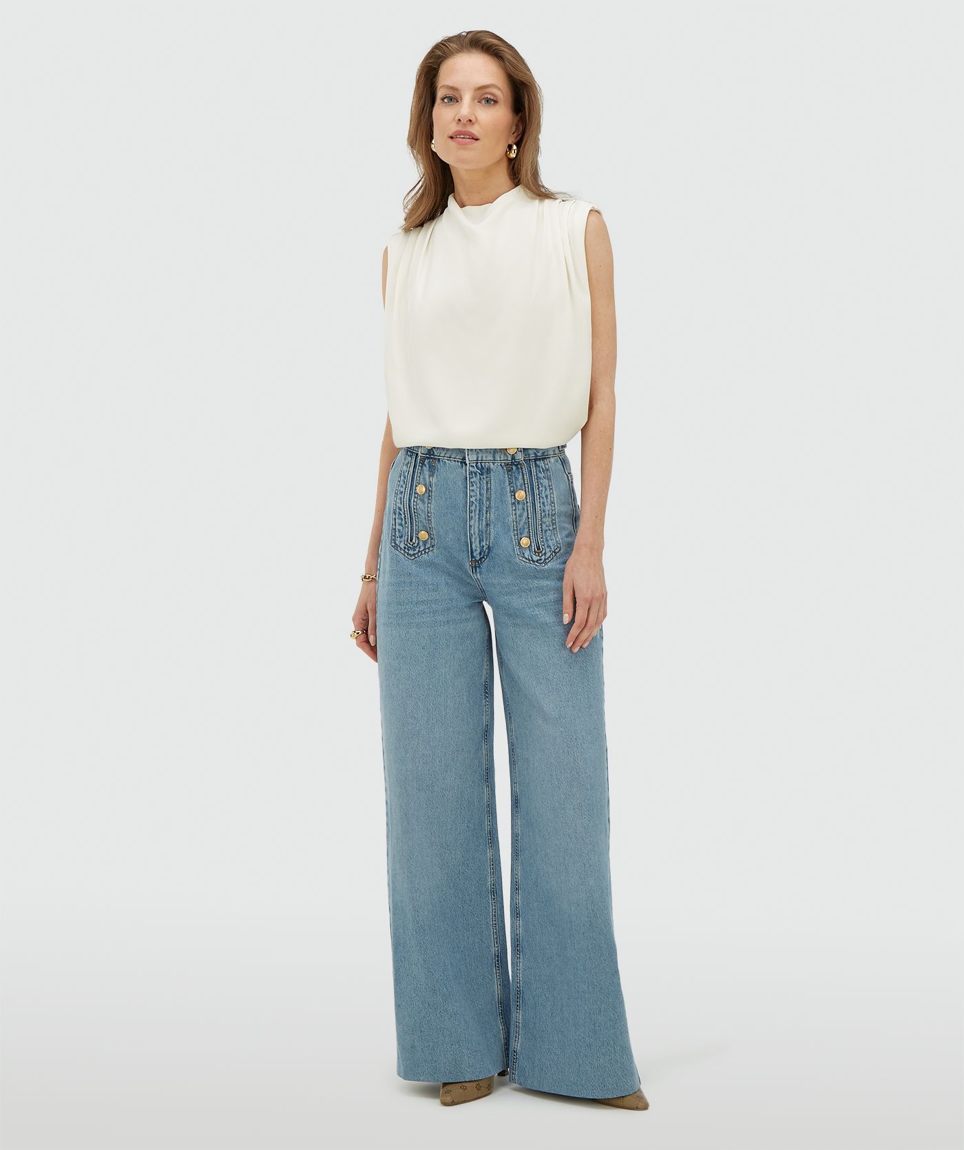 JV-RUMO high waisted wide leg jeans - light blue denim