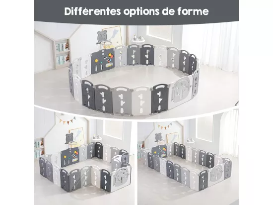 Yoleo Grand Parc Bébé Pliable gris, 20+2 panneaux modulable plastique écologique, avec Panier de Basket, 230x230x60cm