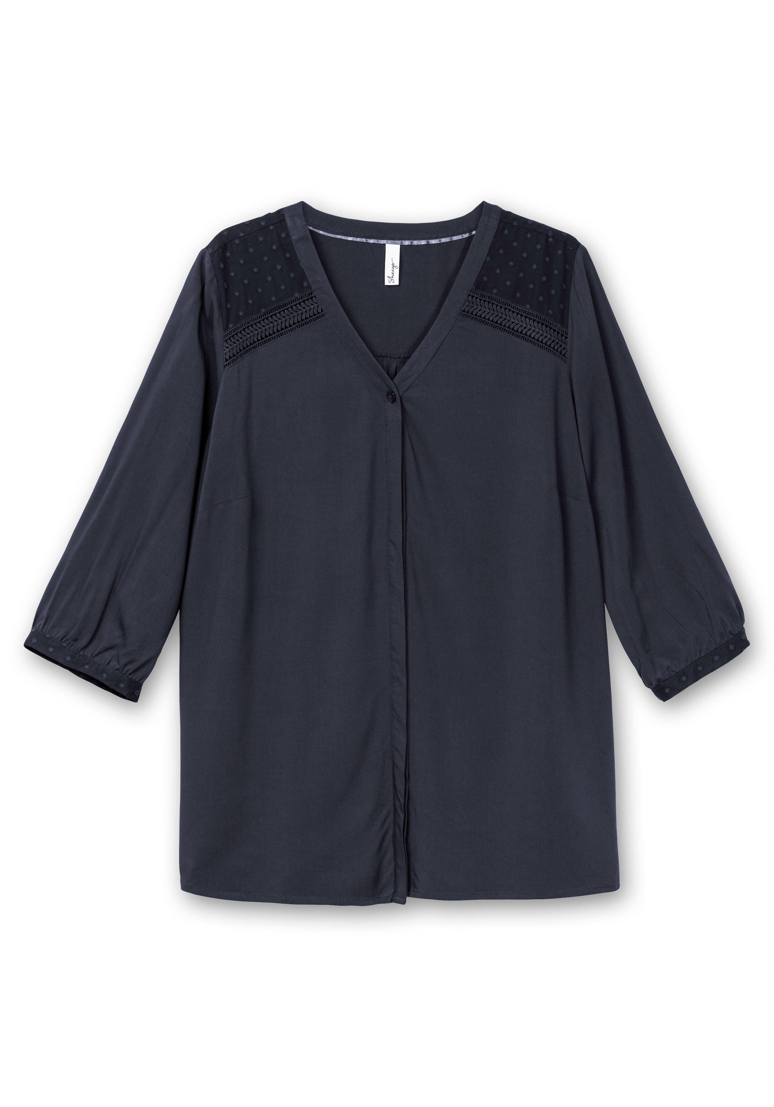 Bluse mit Chiffonpasse und Häkeldetails