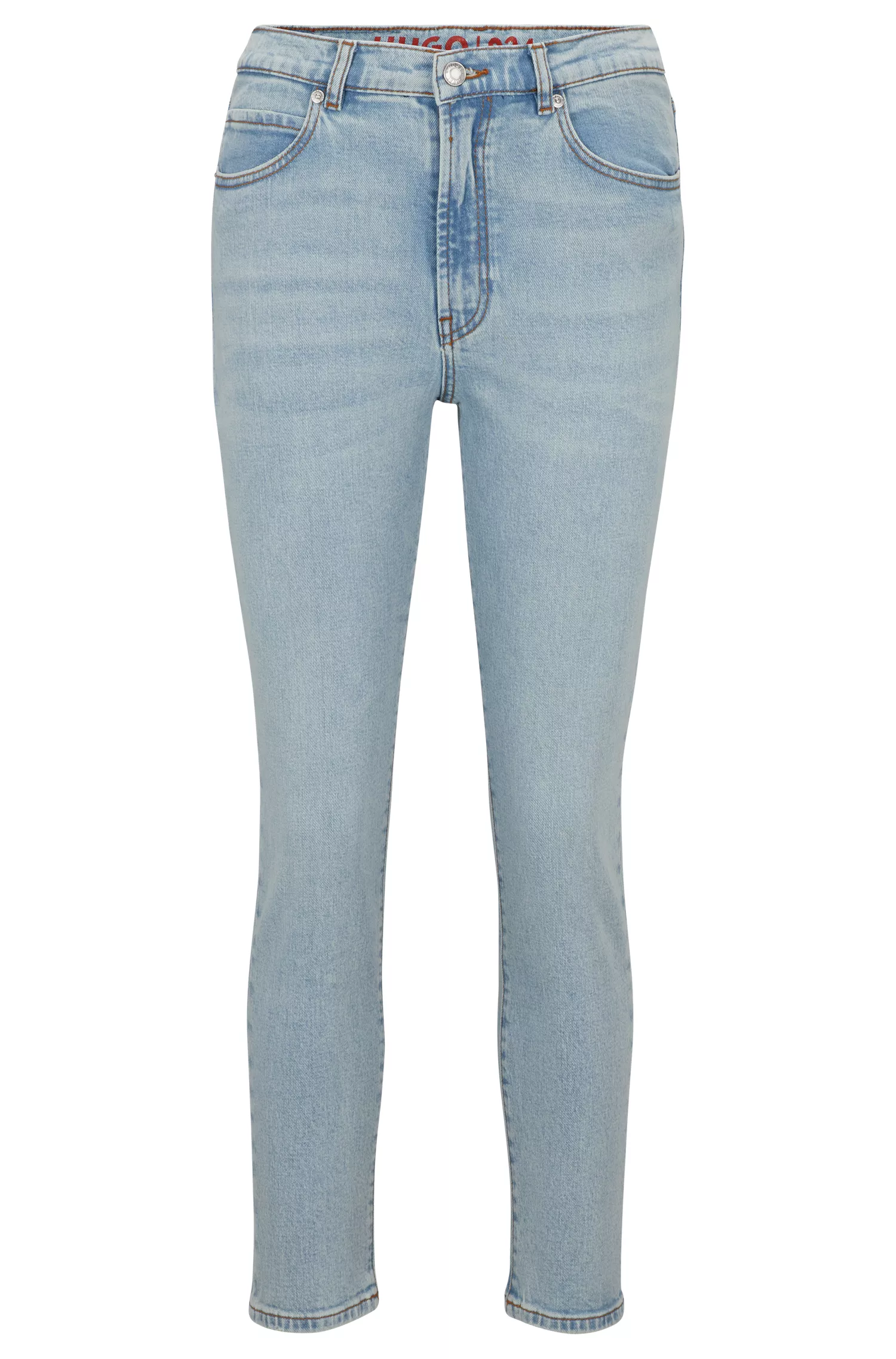 Calça jeans HUGO vermelha, corte slim, em denim stretch com lavagem vintage.