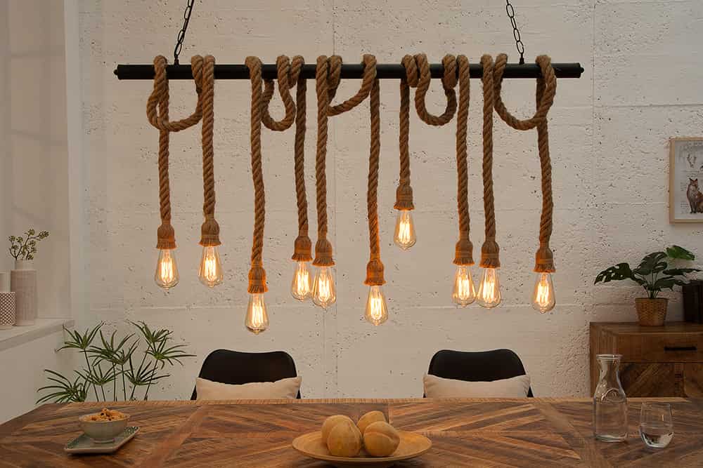 Maritime Hängeleuchte SEVEN SEAS II 120cm Seil Lampe mit 10 Leuchten