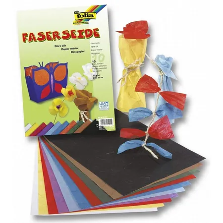Folia 910409 Faserseide, ca. 23 x 32 cm, jeweils 25 g/m², 10 Blatt, farbig sortiert