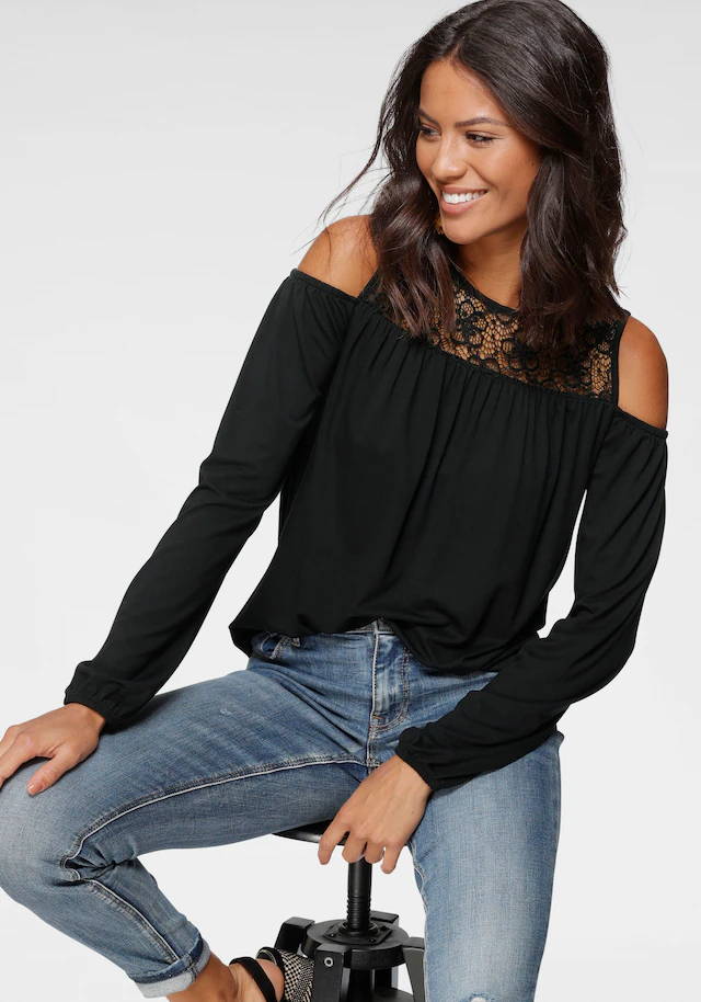 Laura Scott Langarmshirt , lässig geschnitten,  elastisches Material,  Gummizug am Ärmelabschluss
