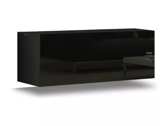 Ensemble de meubles de salon noir suspendus collection CEPTO VI 256cm, 7 portes, étagère murale blanche, leds, modulables.