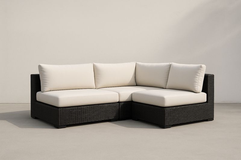 Ecksofa Set Polyrattan Polyester Beige 240x240x80cm