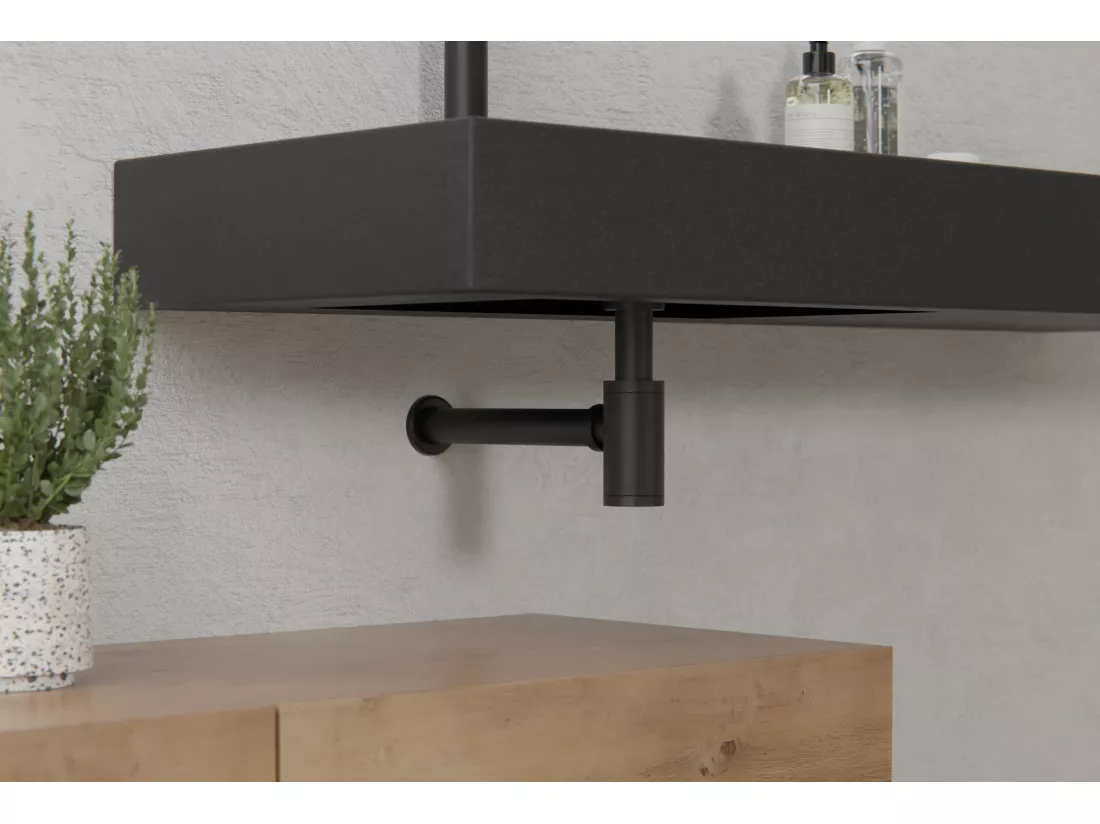 LuxuryBain - Siphon de lavabo design universel 1 1/4 x 32mm, siphon réglable, anti odeur (Noir)
