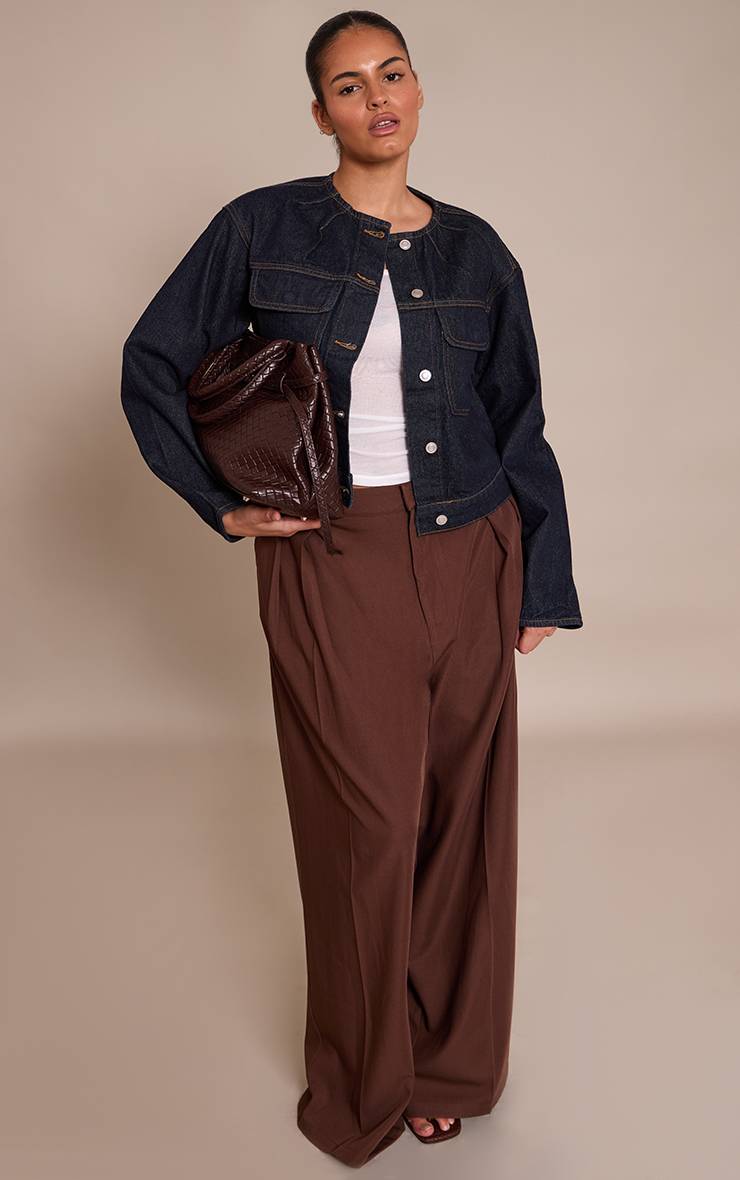 Raw Indigo Wash Veste En Jean Sans Col Avec Détails Grande Taille