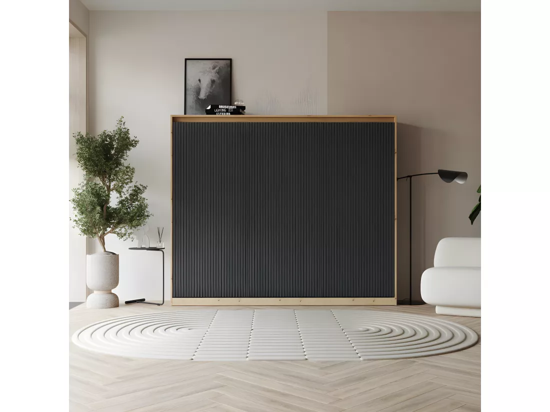 Armoire 160x200cm Horizontal Lit escamotable LUXUS Lit Rabattable Lit Mural couleur Chêne/Anthracite