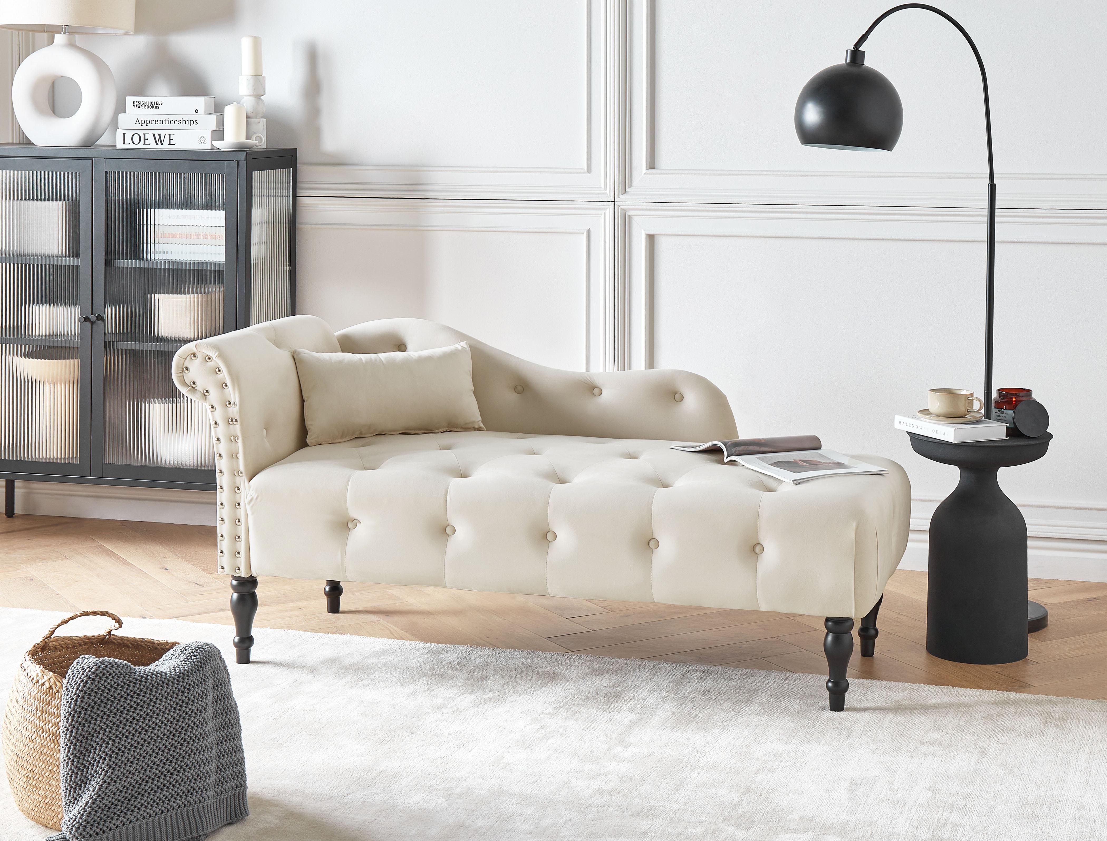 Linkszijdige chaise longue IVRY Fluweel Lichtbeige