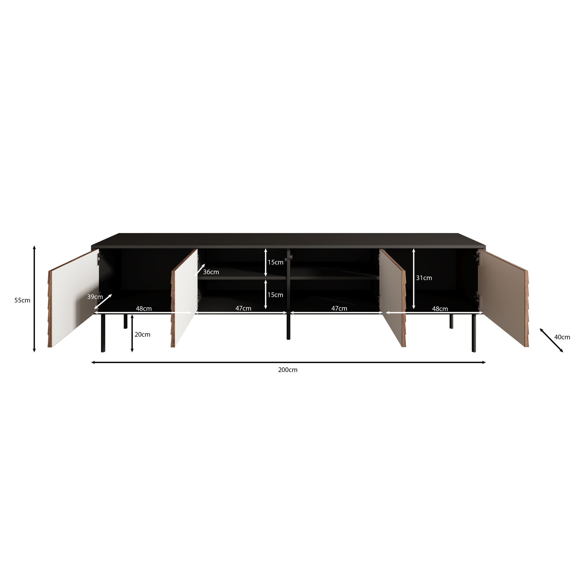 Cordoba - TV-Meubel met 4 deuren - Eiken - 200x40x55 cm