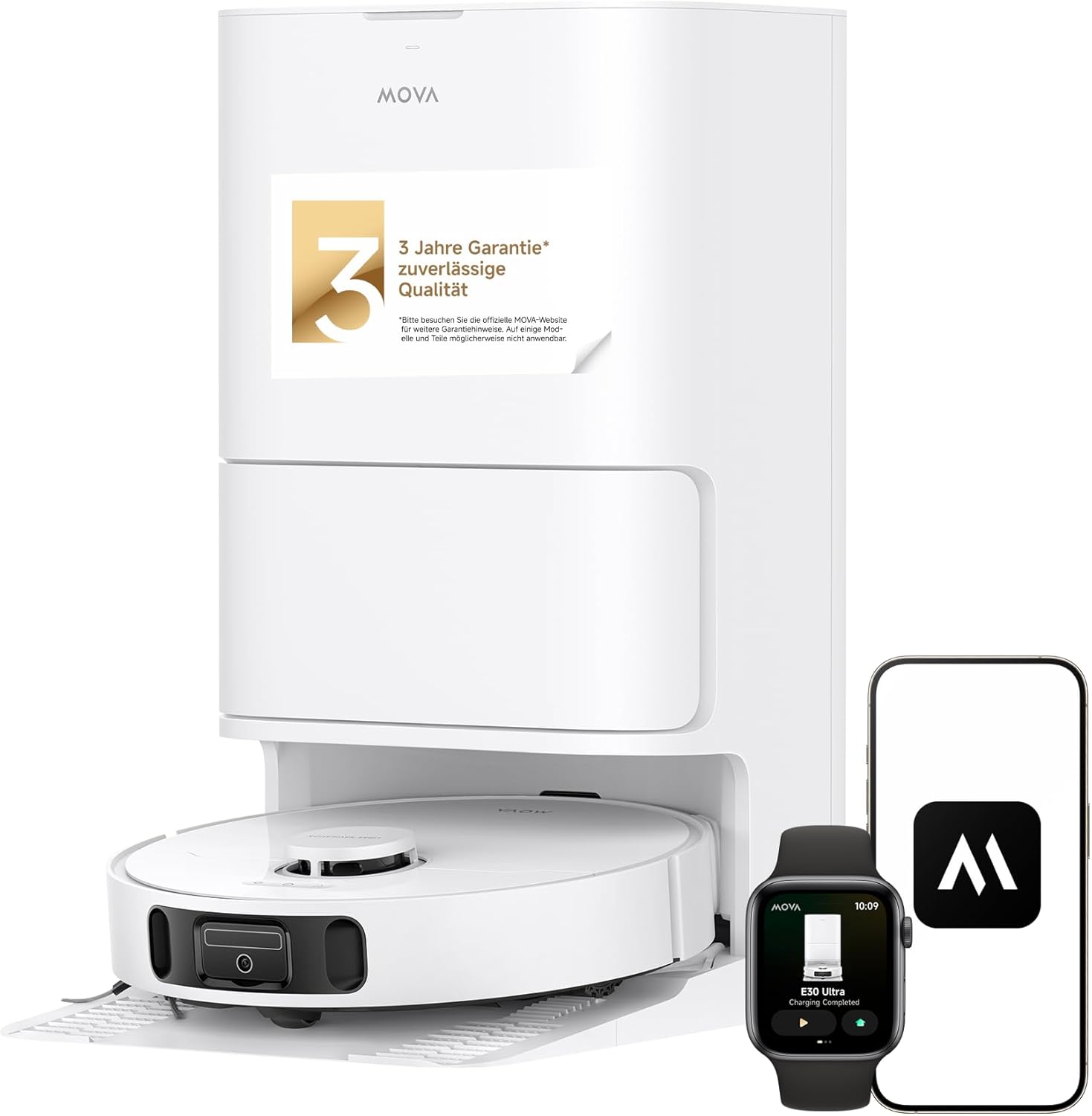 Mova E30 Ultra saugroboter mit wischfunktion, automatischer Entleerung & Mop-Selbstreinigung, 7000Pa, 10,5mm Mop-Anhebung, Robo Swing Tech, Ultraschall-Teppicherkennung, 75 Tage Hands-Off Reinigung