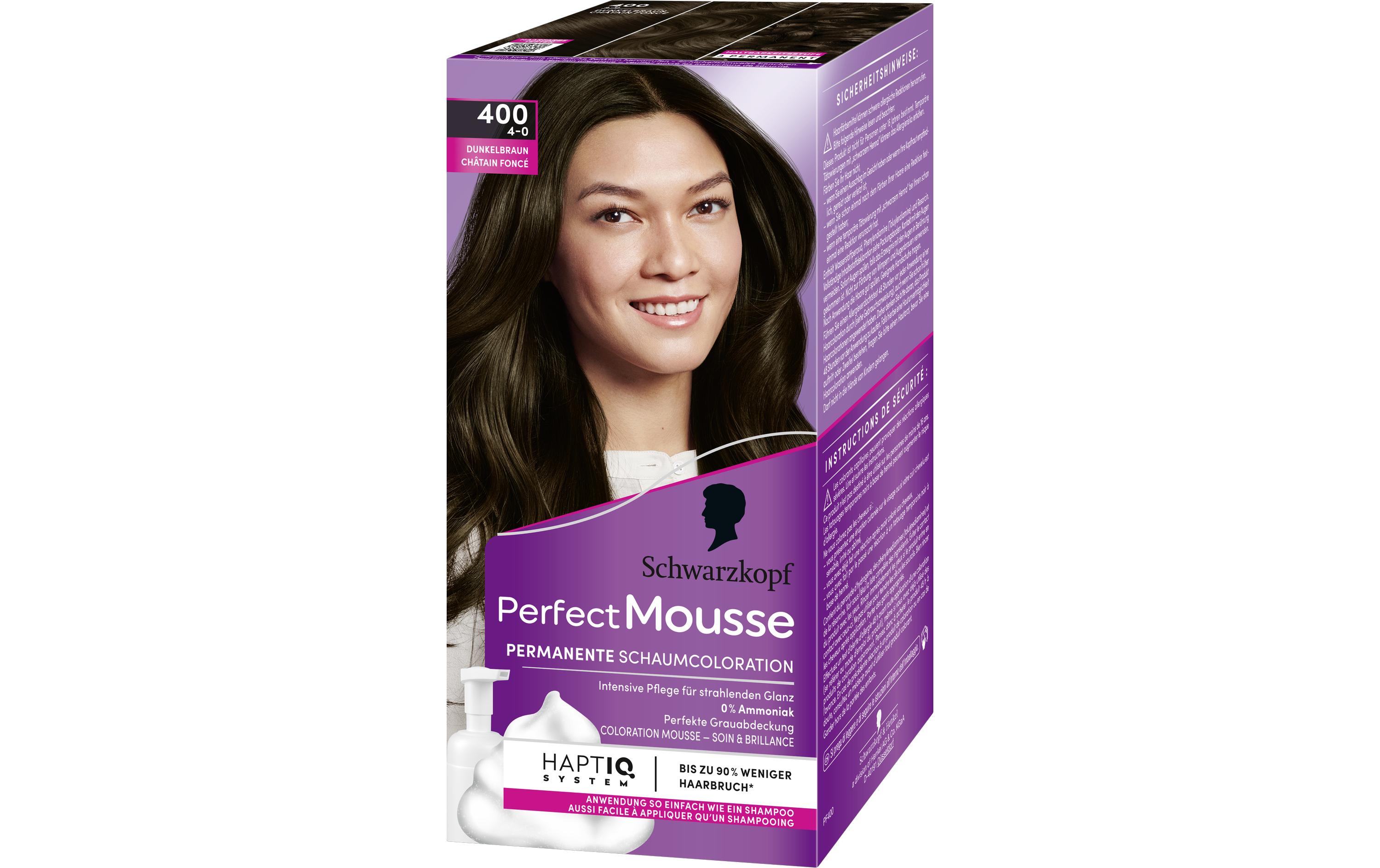 Haarcoloration Perfect Mousse 400 DunkelbraunPermanente Haarfarbe mit perfekter Grauabdeckung