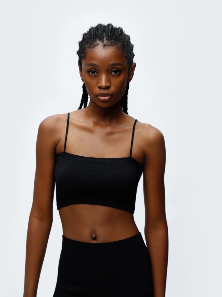 Top cropped sem costura - Preto