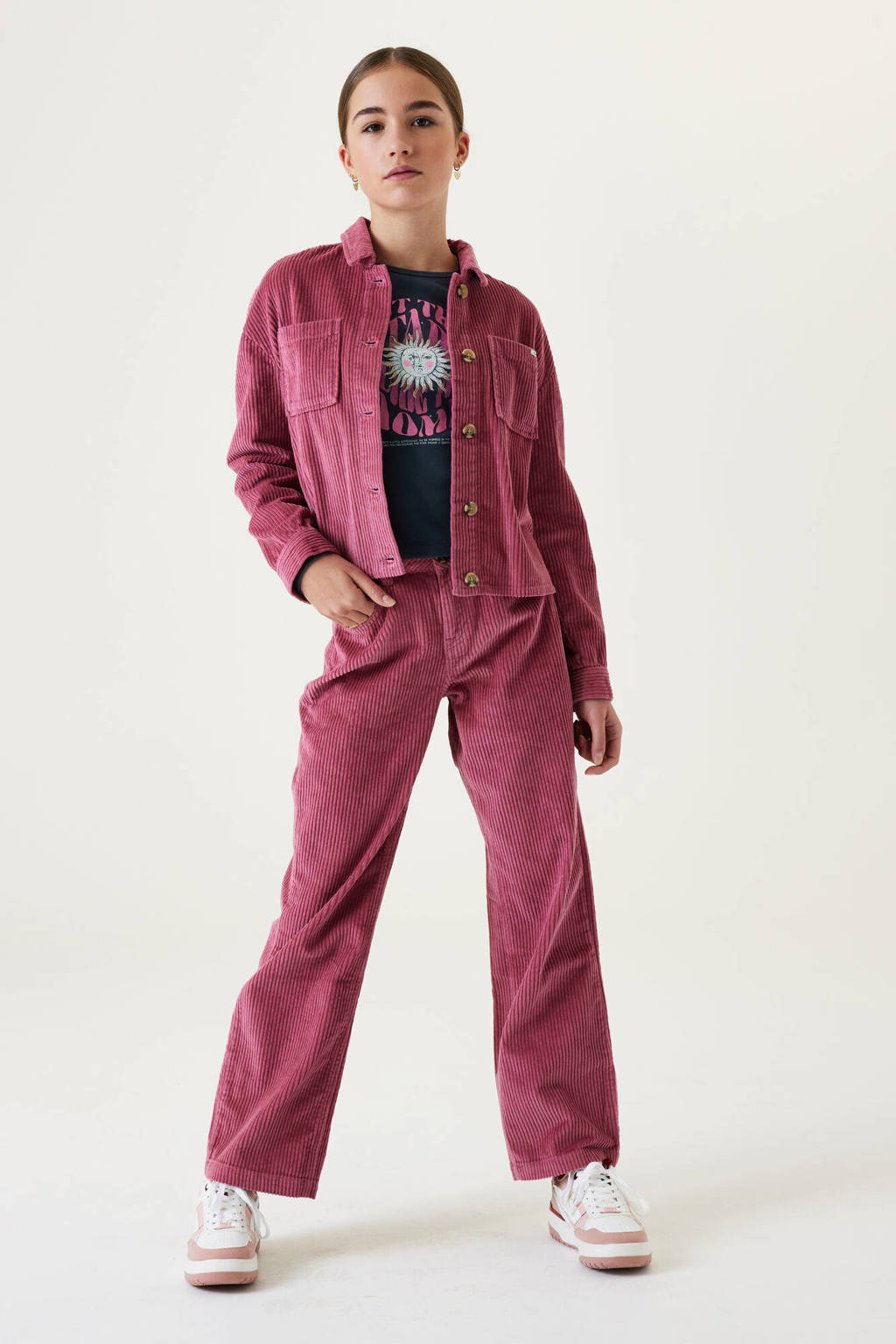 Garcia high waist straight fit broek oudroze