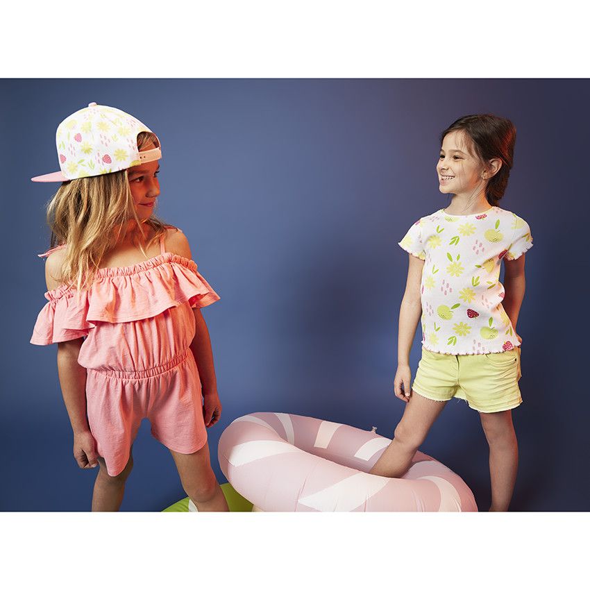 T-shirt manches courtes imprimé effet côtelé pour fille - Blanc