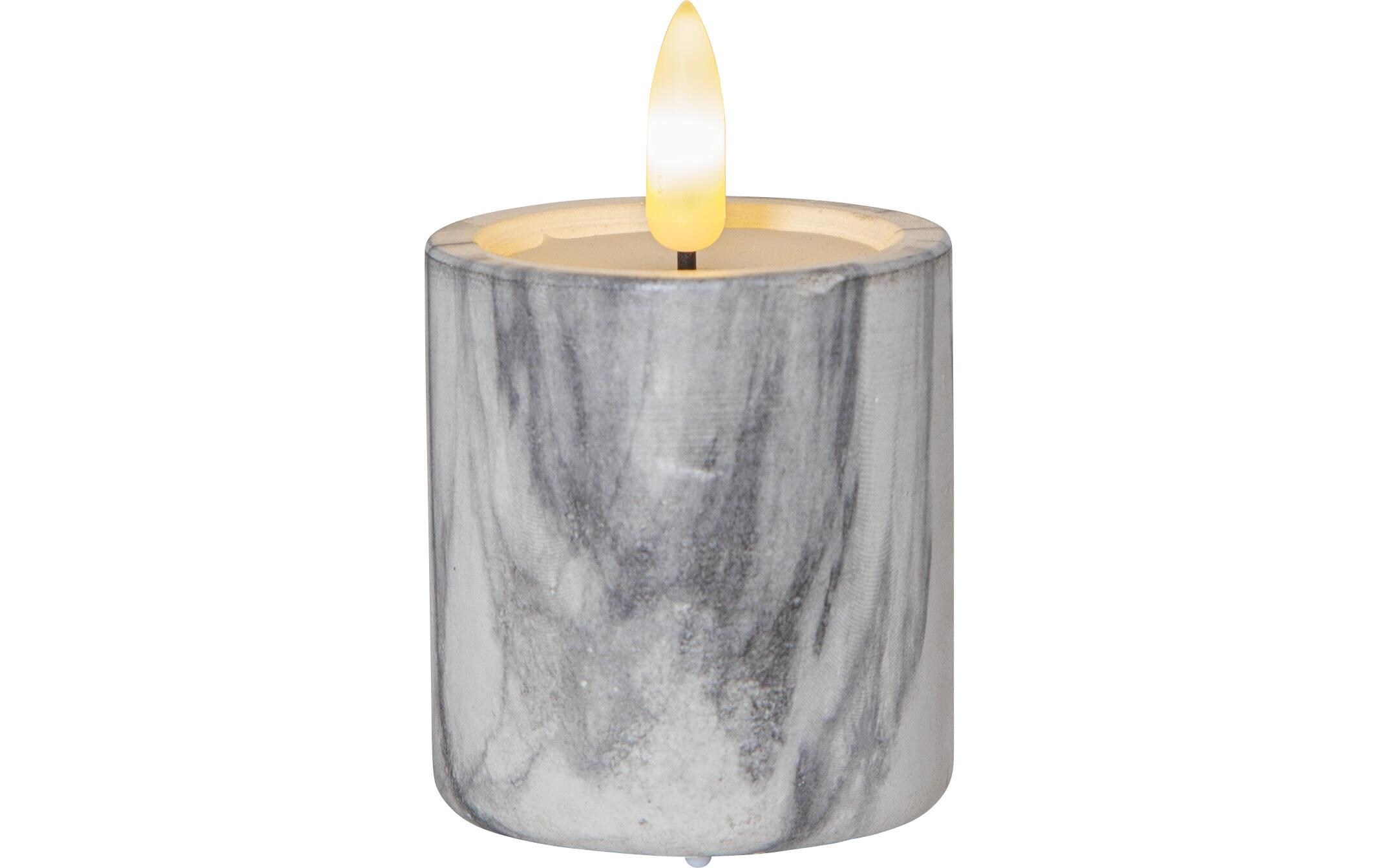 LED-Kerze Pillar Flamme Marble Ø 5.5 x 9 cm, Grau, 2 Stk2-teiliger LED Kerzen SET