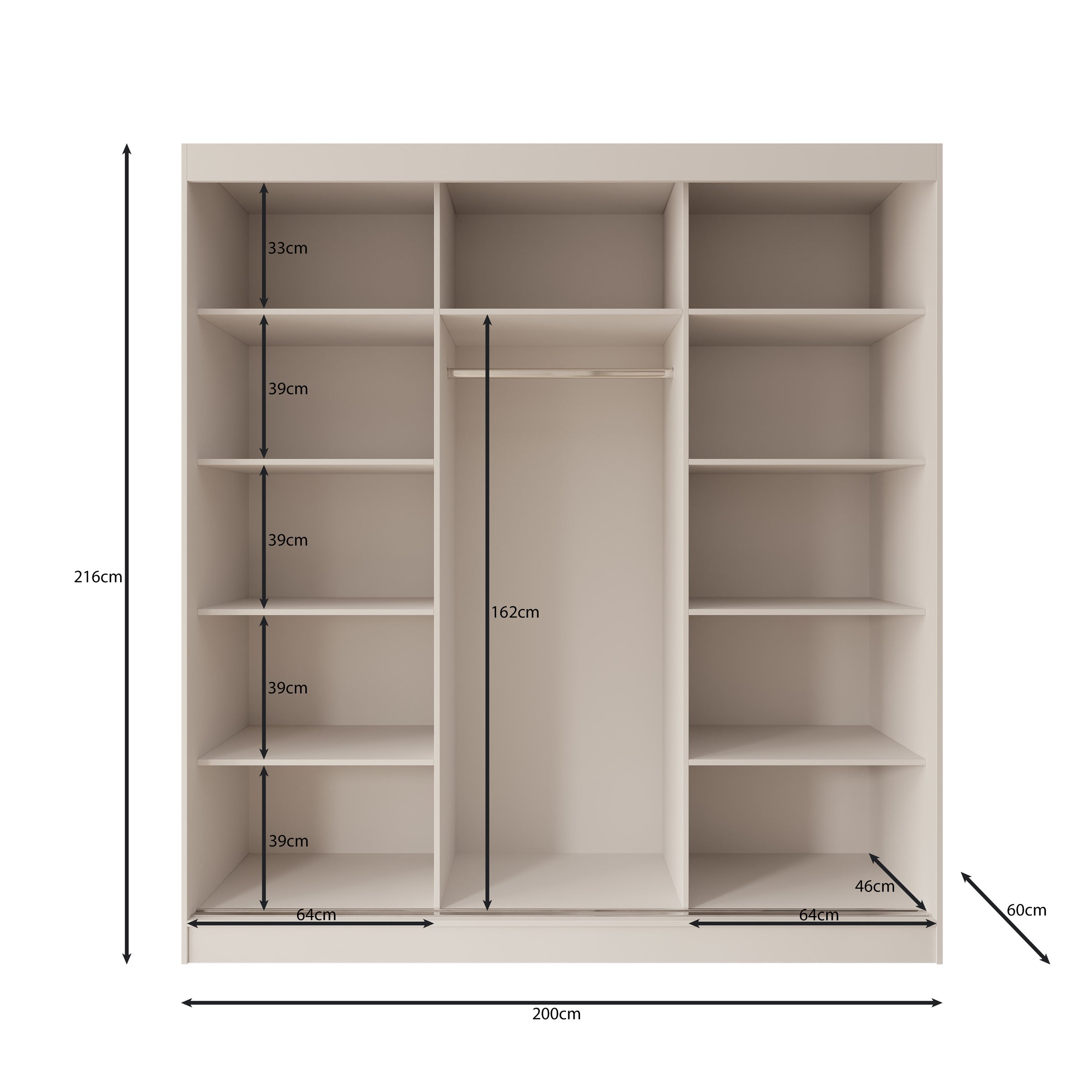 Tavares - Kledingkast 3 schuifdeuren - Wit - 200x60x216 cm