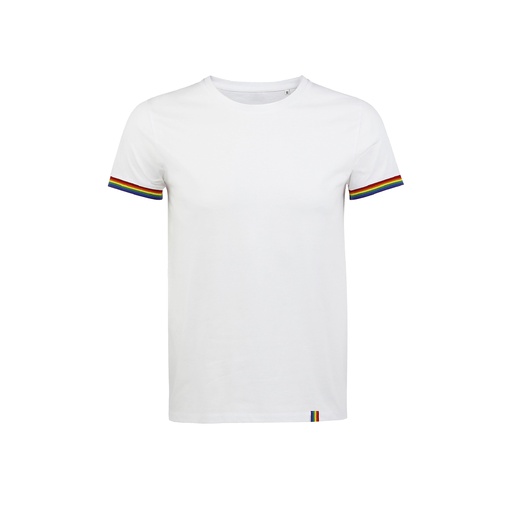 Camiseta de manga curta com estampa de arco-íris