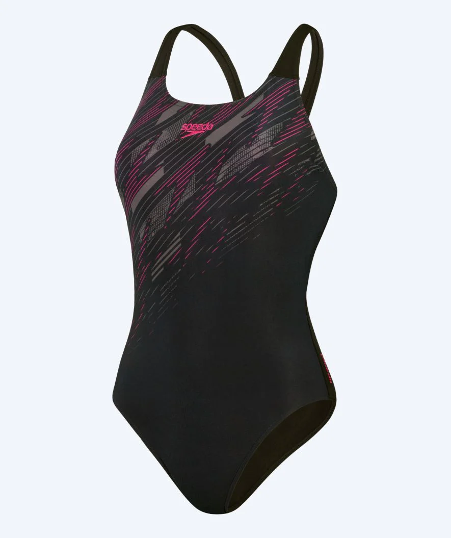 Speedo badedragt til damer - Placement Muscleback - Sort/lyserød