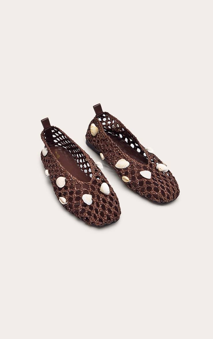 Chocolat Ballerines En Crochet Avec Garniture De Coquillages