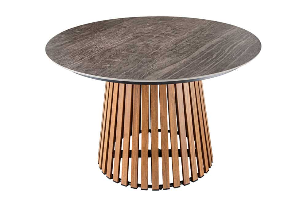 Runder Esstisch VALHALLA 115cm Keramik Lamellen-Design Indoor Outdoor