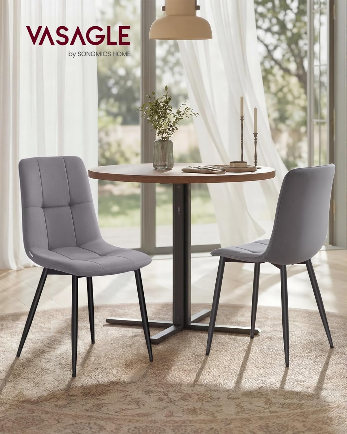 VASAGLE Esszimmerstühle Samt, Küchenstühle bis 120 kg belastbar, Sessel mit verstellbaren Füßen, modern, gepolstert, für Wohnzimmer, 4er Set, schiefergrau KDC080GN01