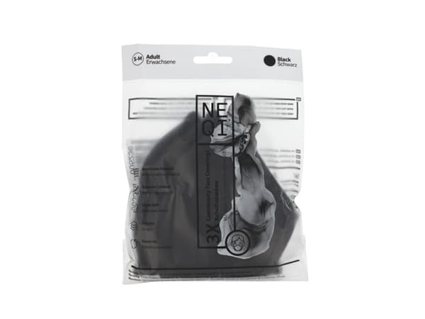 NEQI 3-Layer Adult Mask S-M (black) 3 pcs