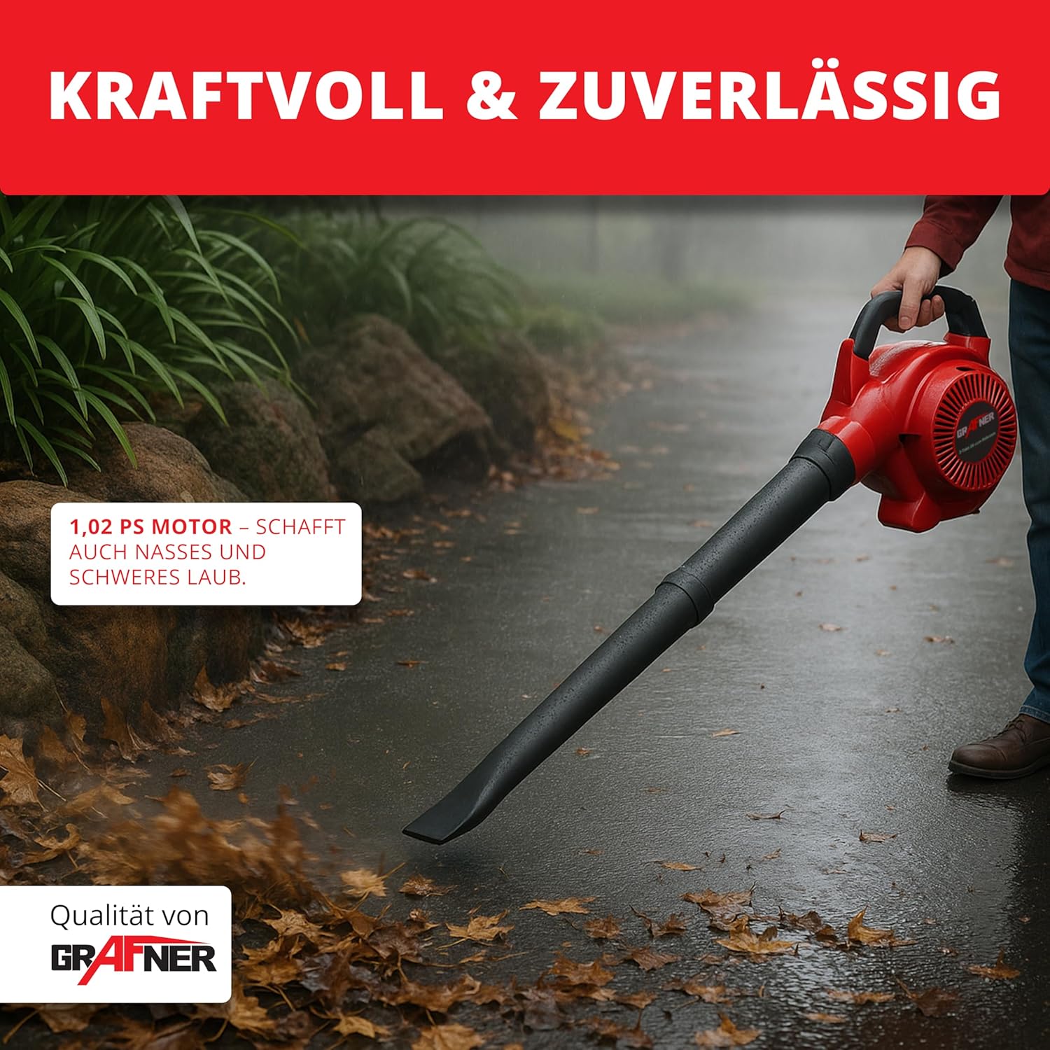 Grafner Benzin Laubsauger 3in1, 2-Takt, Laubbläser Laubsauger & Häcksler, incl. 35 Liter Fangsack, 2 Rohre, Schultergurt & Anti-Vibrationsgriff, Blasgeschwindigkeit: 71 m/s, 90% Laubreduktion