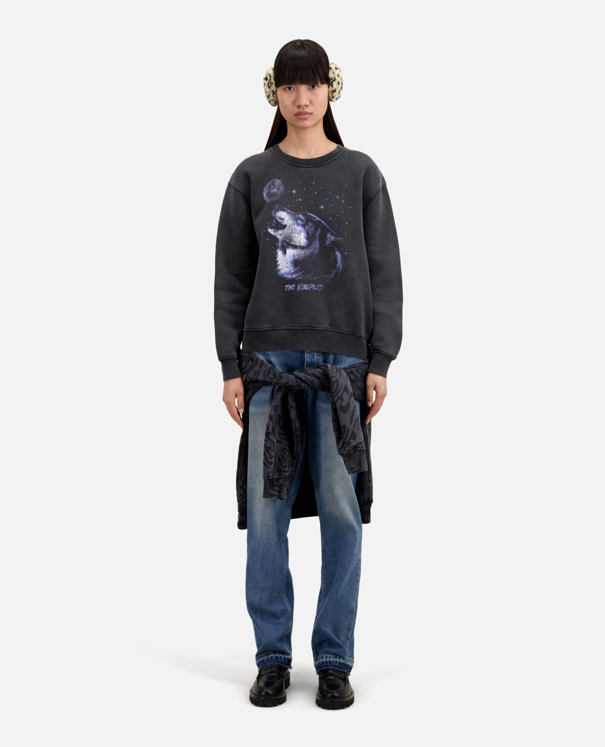 Women's Black sweatshirt with Wolf serigraphy
