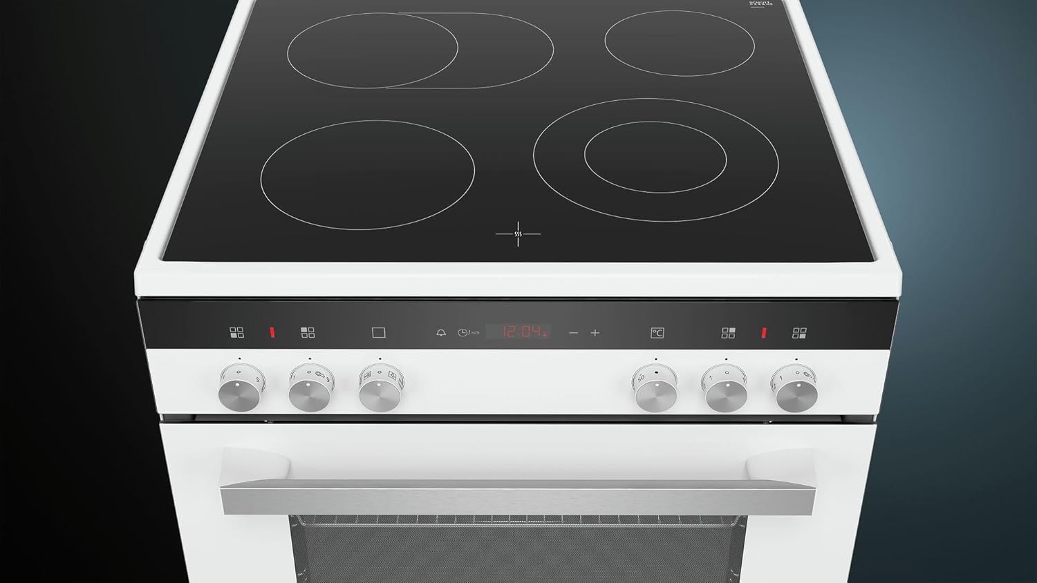 Siemens HK9R3A220 iQ300 freistehender Elektroherd mit Glaskeramik-Kochfeld/A / 60 cm/Weiß/ecoClean Reinigung/Schnellaufheizung / 3D Heißluft Plus