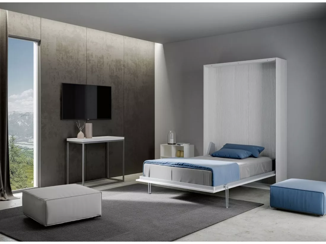 Lit escamotable vertical frêne blanc kanto 120x190