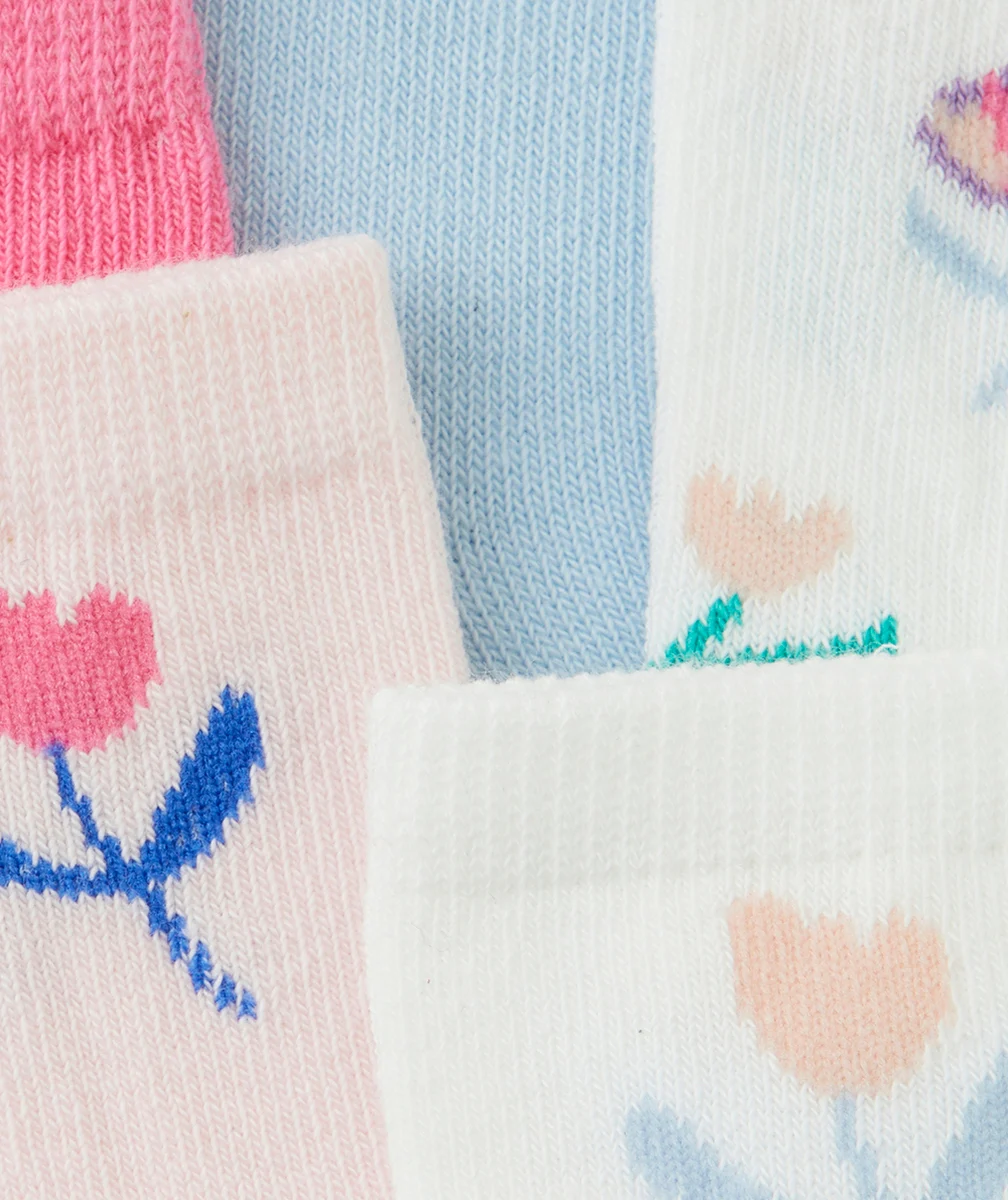 LOT DE 5 PAIRES DE CHAUSSETTES BÉBÉ FILLE THÈME FLEURS
