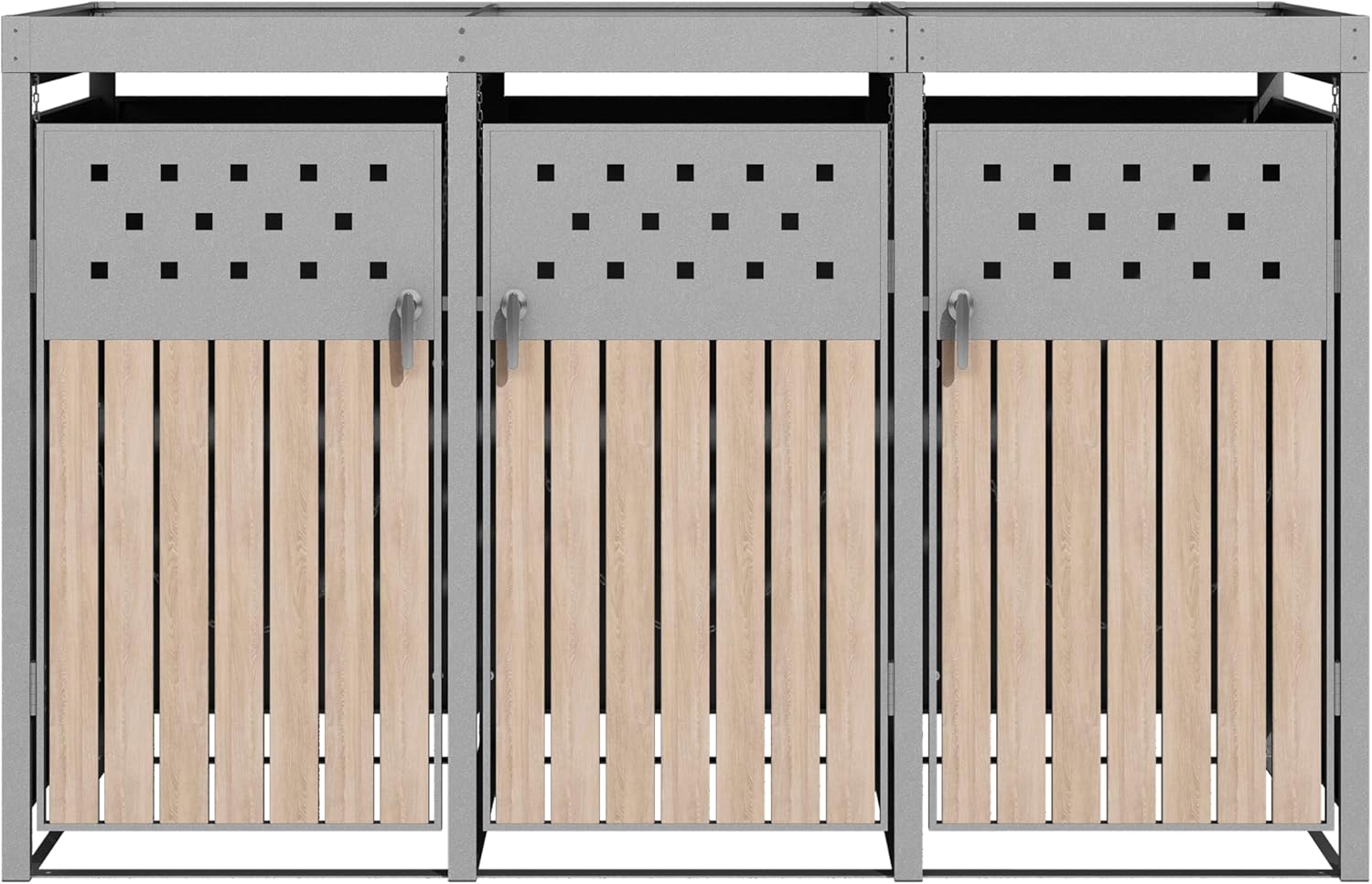 ESTEXO Mülltonnenbox Mülltonnenverkleidung mit Pflanzdach Aufbewahrungsbox Müllbox Edelstahl RAL 9007 (3 Türen)