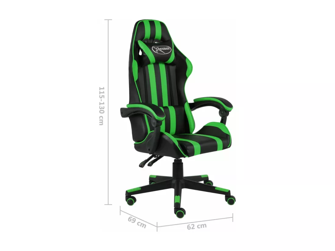 Fauteuil de jeux vidéo Noir et vert Similicuir