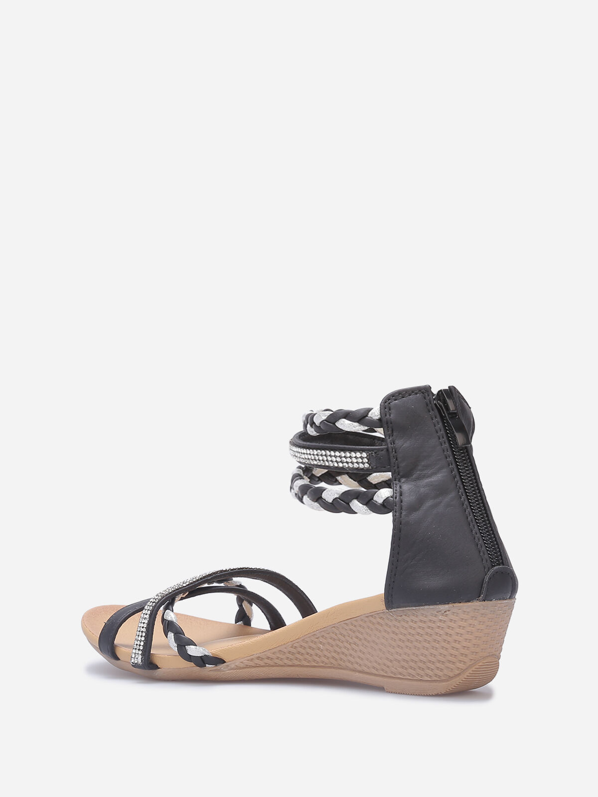 Sandales compensées avec brides à strass- Noir