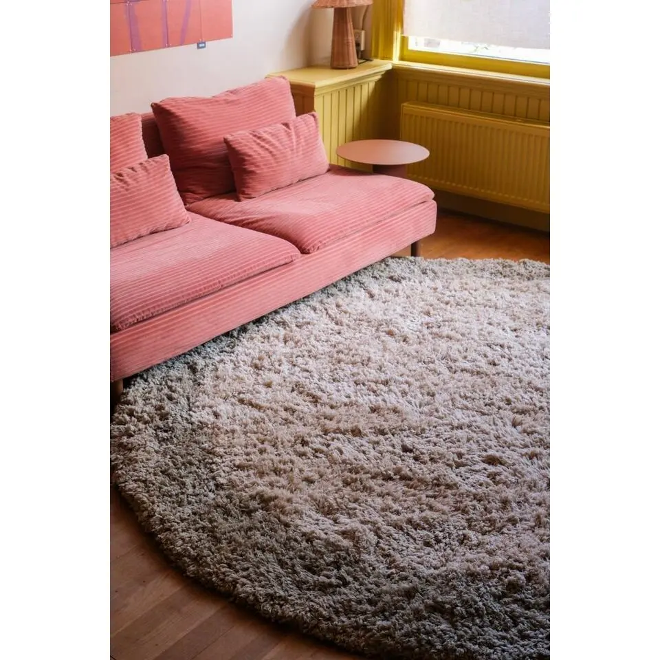 Interieur05 hoogpolig vloerkleed polyester Pilo groen/beige - 240 x 240 cm