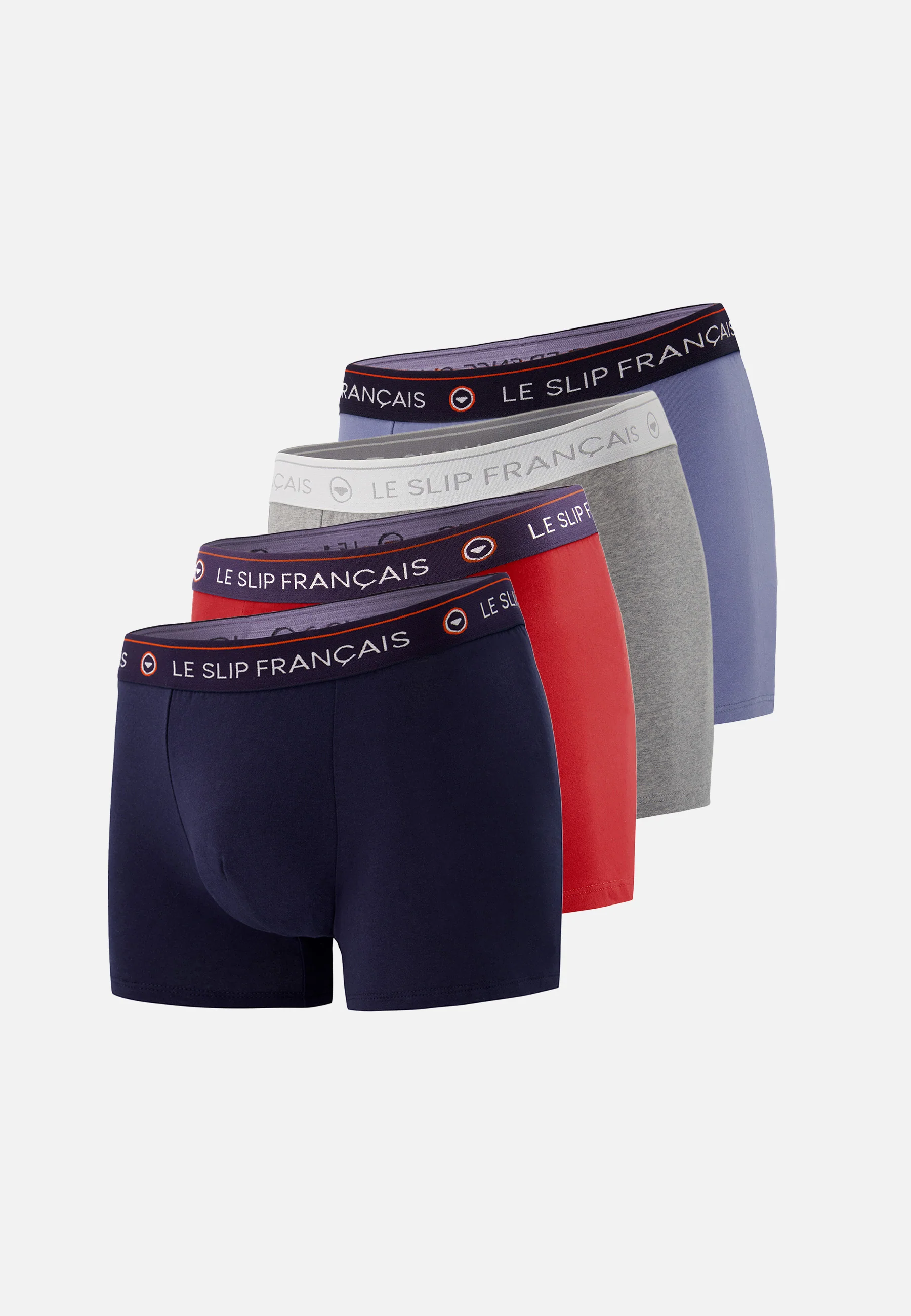 Quatro de boxers en coton-Pack Quatro Boxer Redoutable Marine Bleu Jean Rouge Cerise Gris Chiné