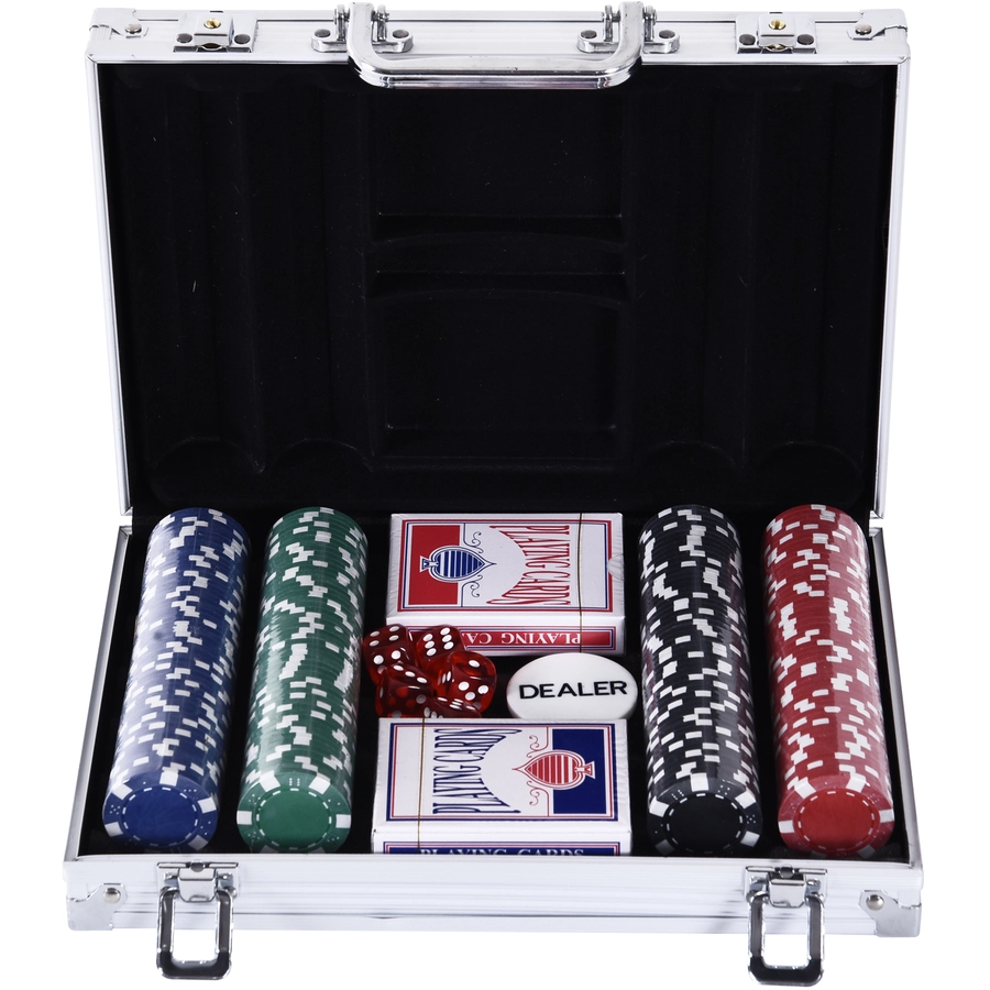 HOMCOM Pokerkoffer mit 200 Chips silber