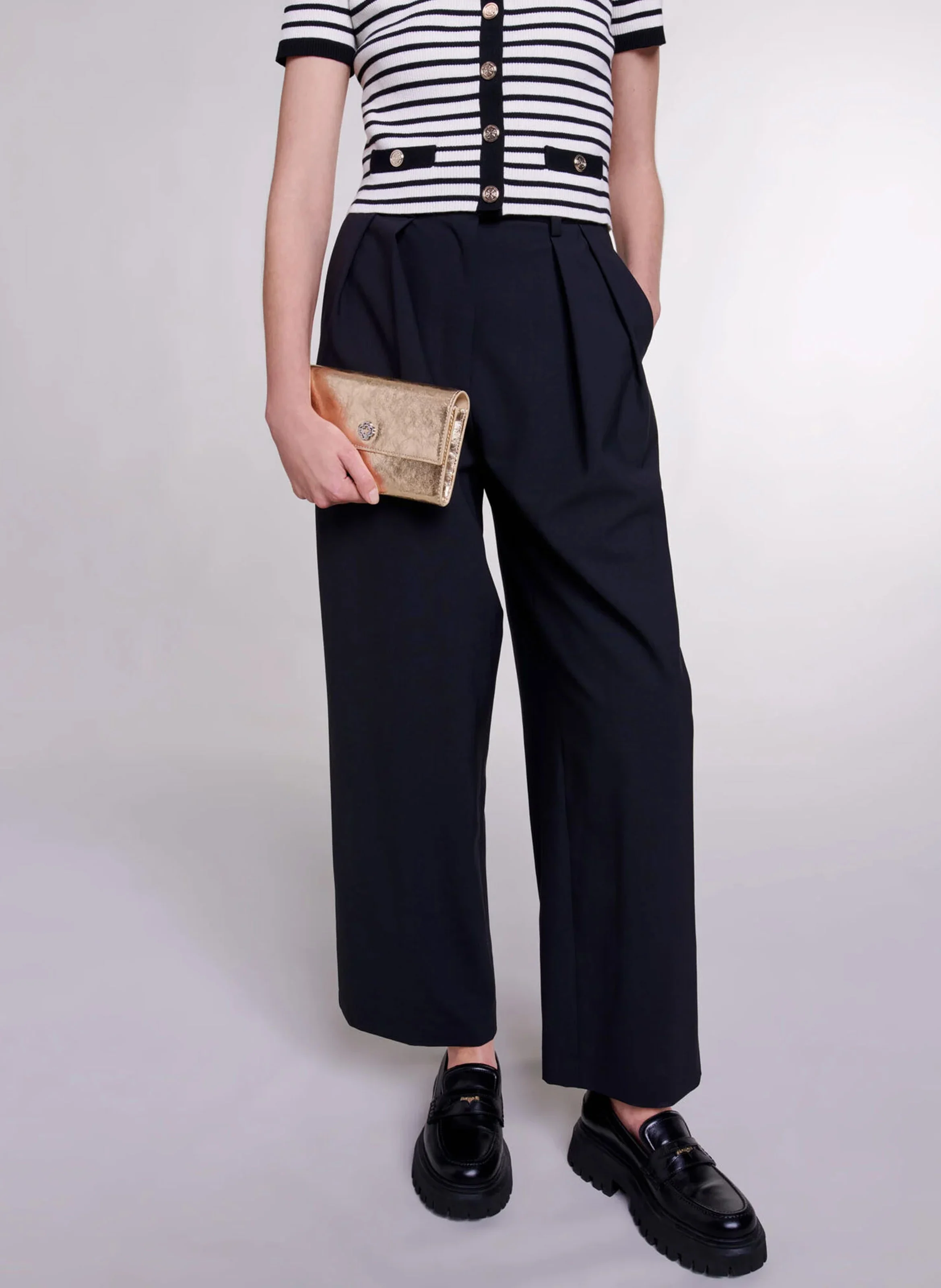 Pantalon large avec ceinture | Noir
