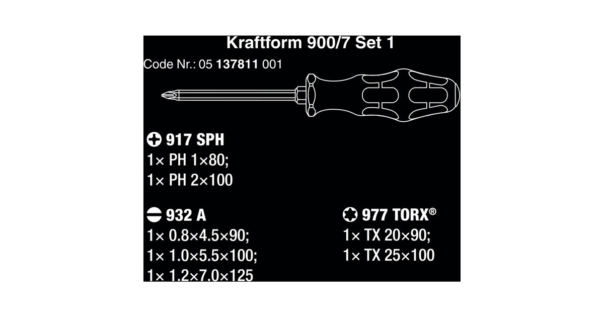 WeraKraftform 900/7 Set 1 schroevendraaierset  (Zwart/geel, 7-delig)