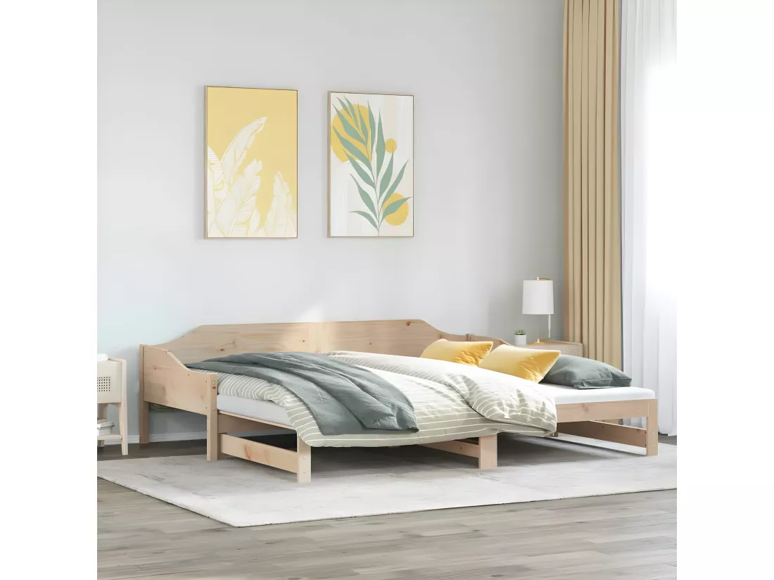 Lit de jour avec lit gigogne 90x200 cm bois de pin massif