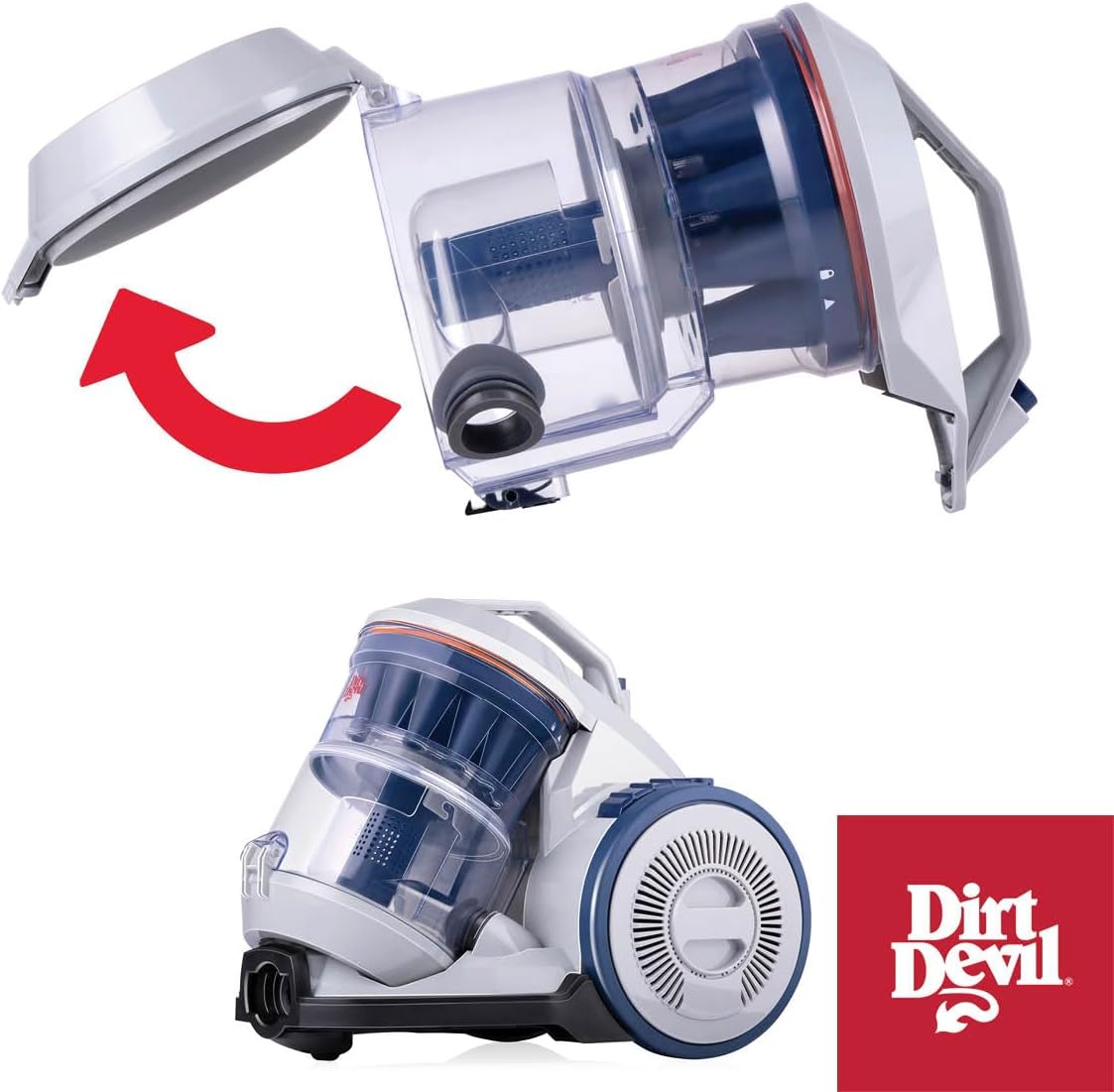 Dirt Devil Staubsauger ohne Beutel DD2501 - Bodenstaubsauger 850W - HEPA 12 Filter - 7.5M Reichweite - mit Combibrush, Versenkter Bürste und Parkettbürste - 5.5KG - Staubsammelbox 1.5L - Grau/Bl