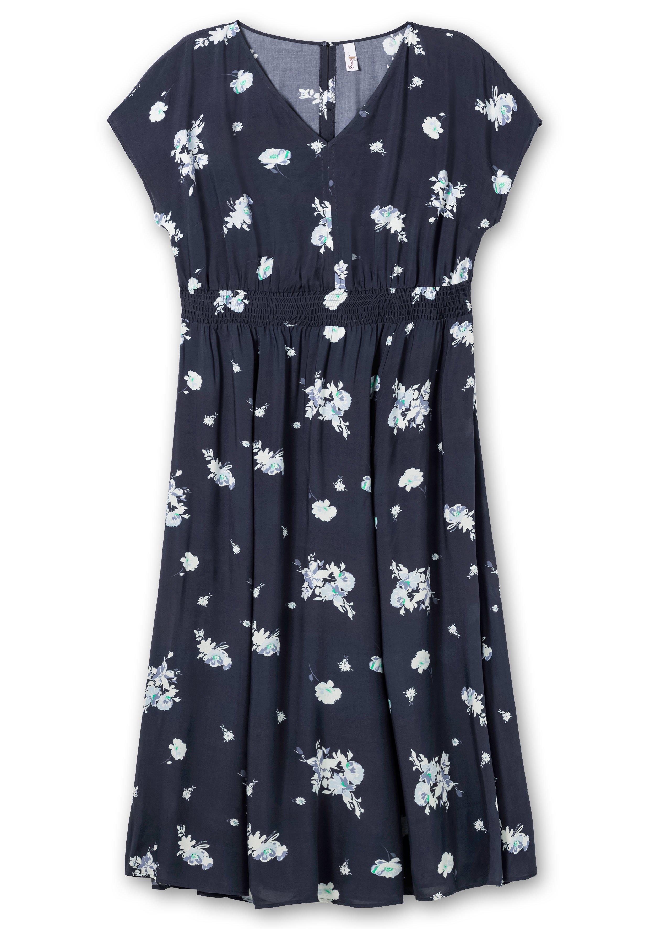 Maxikleid mit Alloverdruck und gesmokter Taille