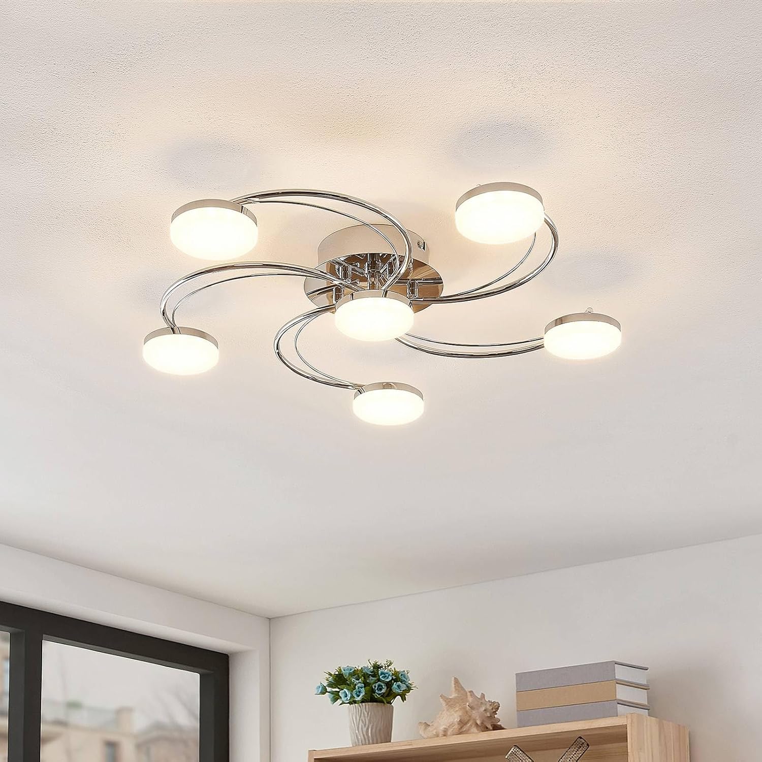 Lindby LED Deckenleuchte Rouven (Modern) in Chrom aus Metall (6 flammig,) - Lampe Deckenlampe Wohnzimmerleuchte