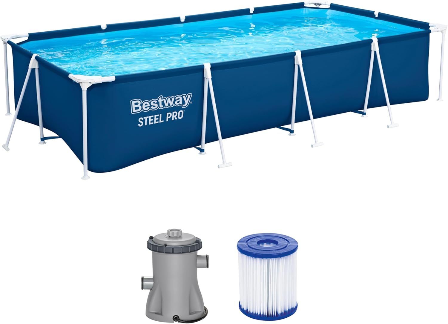 Bestway Steel Pro Frame Pool Set mit Filterpumpe 400 x 211 x 81 cm , dunkelblau, eckig