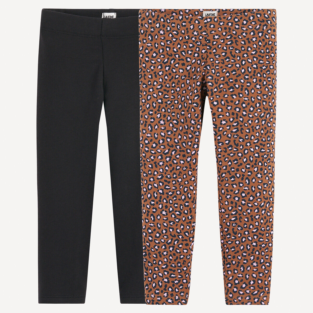 COLEÇÃO LA REDOUTE<br>Conjunto de 2 leggings com estampa animal e preta lisa
