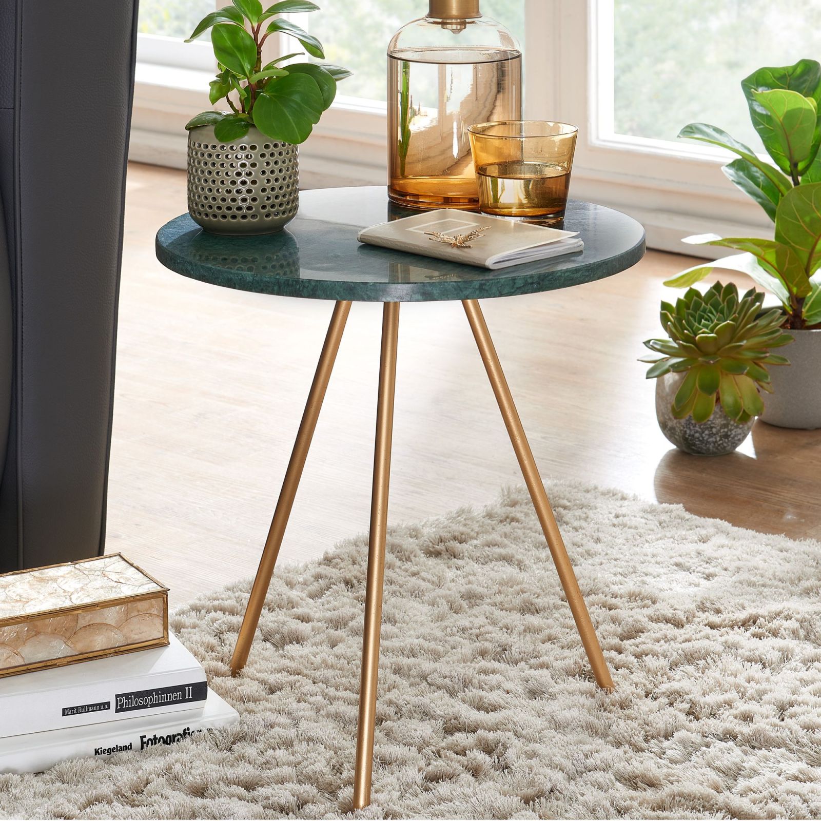Beistelltisch - grün-gold - Marmor -Ø 38 cm