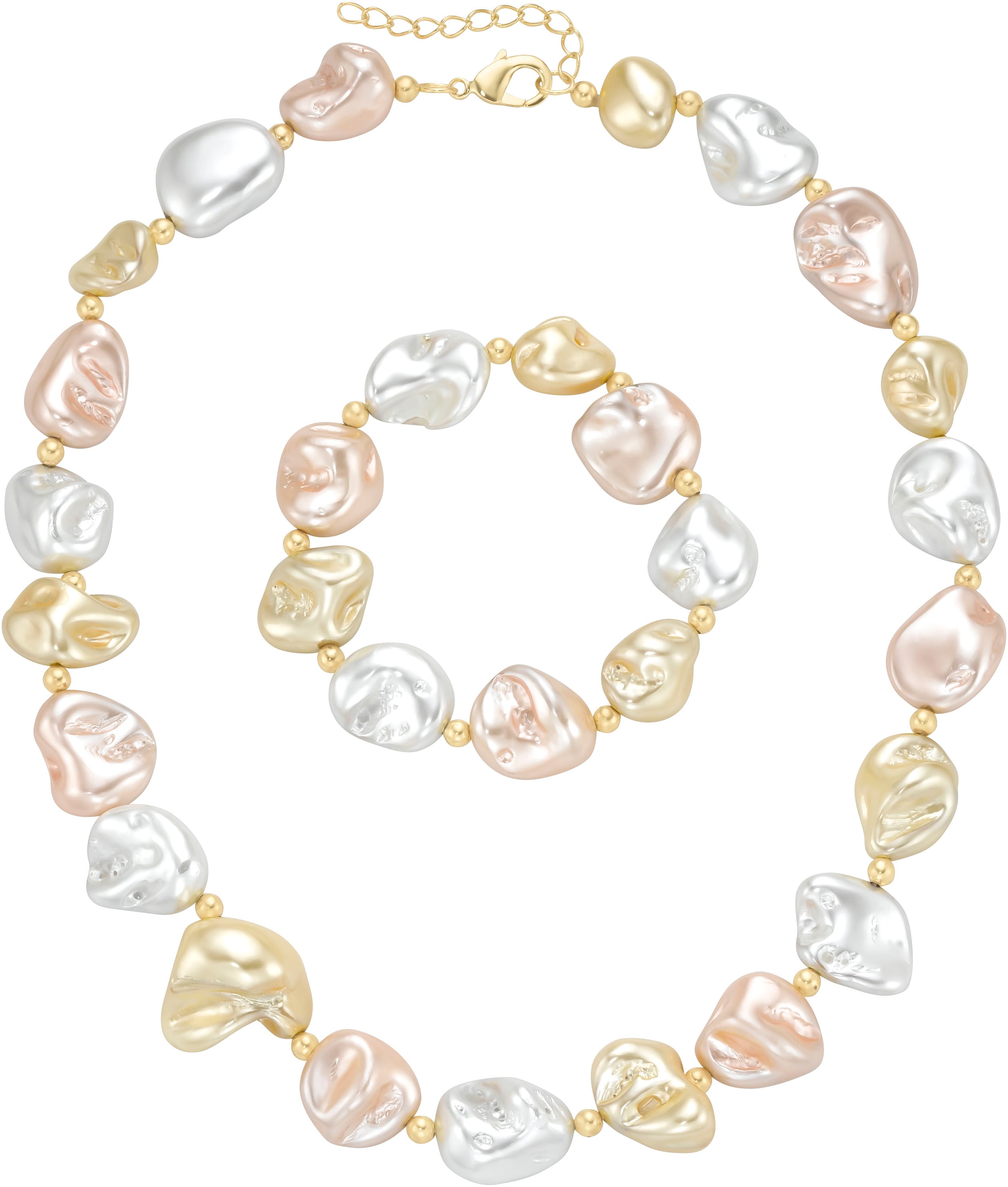 Firetti Ketten und Armband Set »Multipack Schmuck Geschenk Perlenarmband Perlenkette barock Kügelchen« (Set, 2 tlg.)