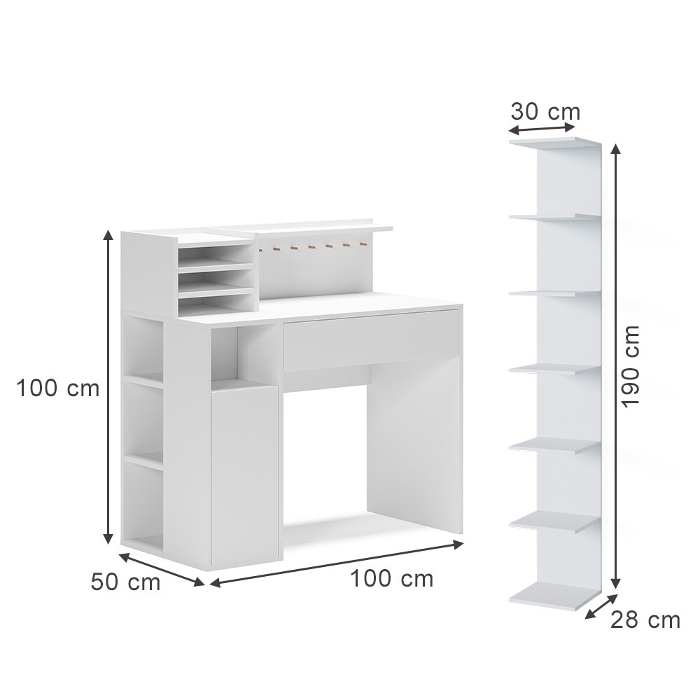 Vicco Schreibtisch, Weiß, 2 Teile, mit Bücherregal